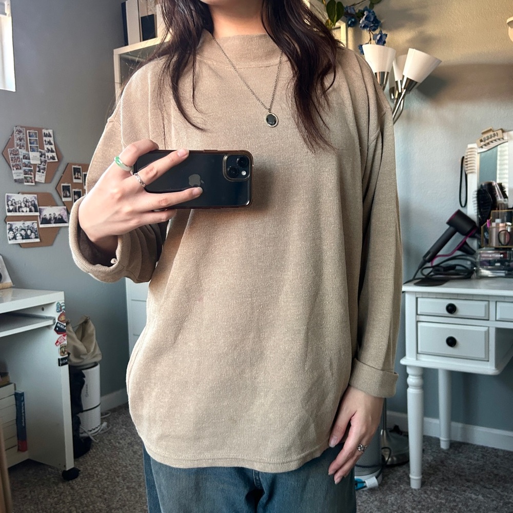 Beige Mock Turtleneck Sweater, Unbranded, Has Stains, Fits Like Large (L)